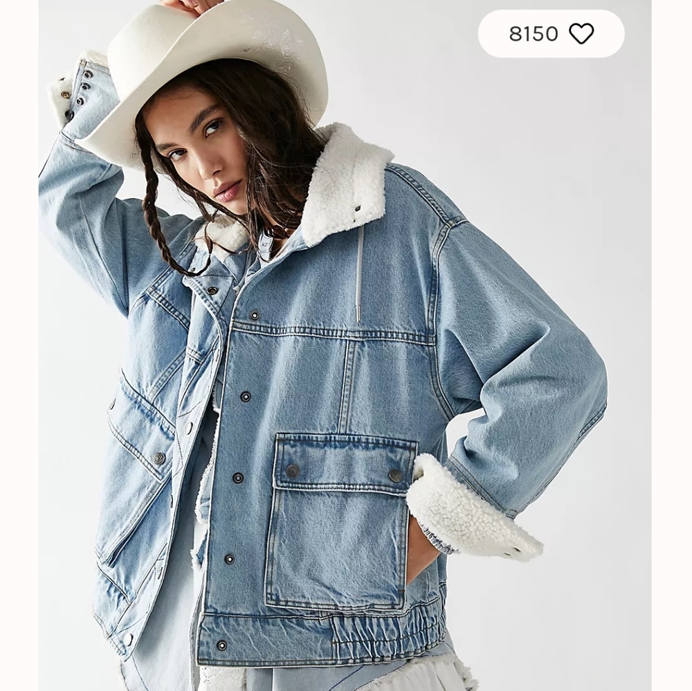 Free People Ariel Cozy Denim Bomber Jacket